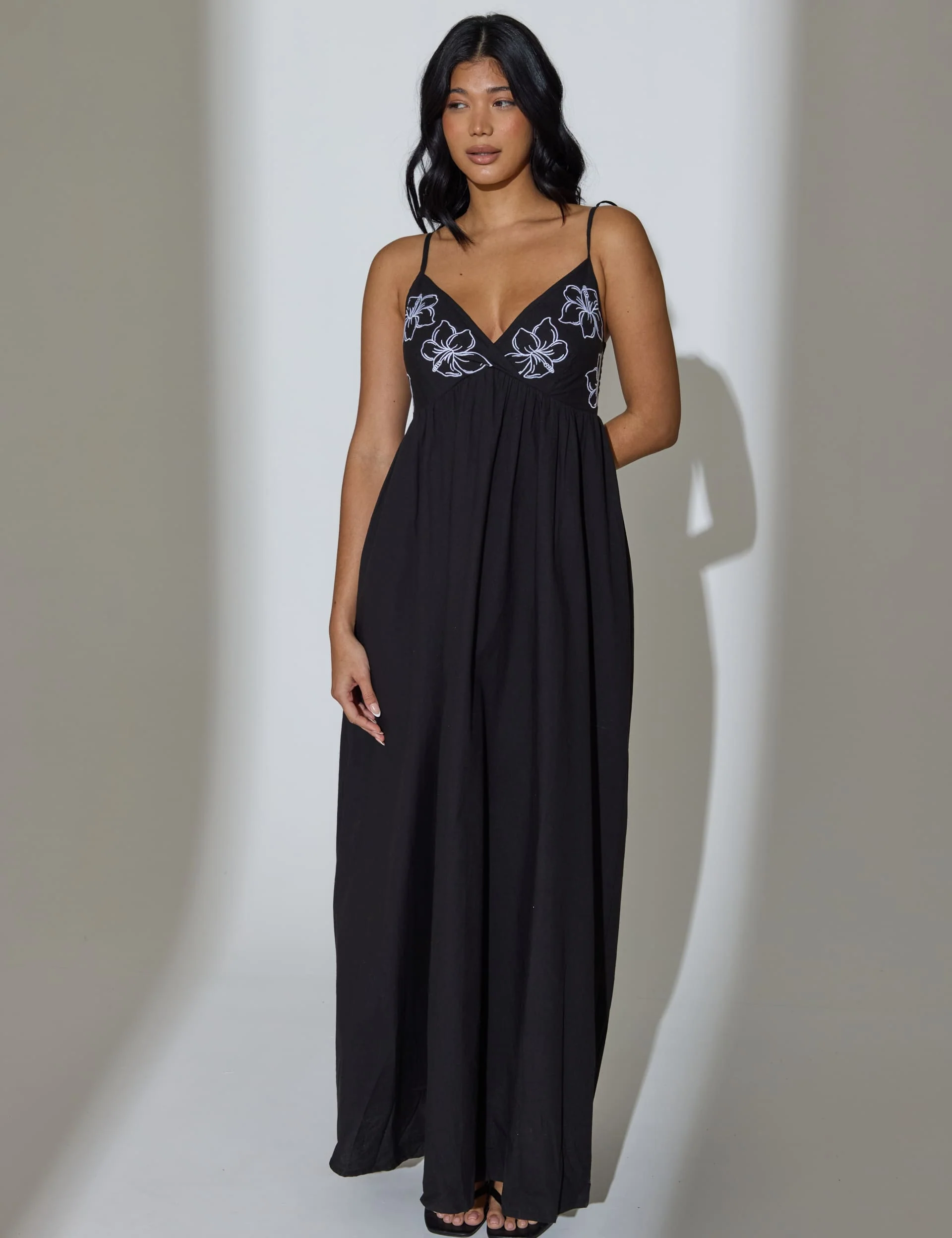 Maya Tie Shoulder Maxi Dress in Black - Image 4