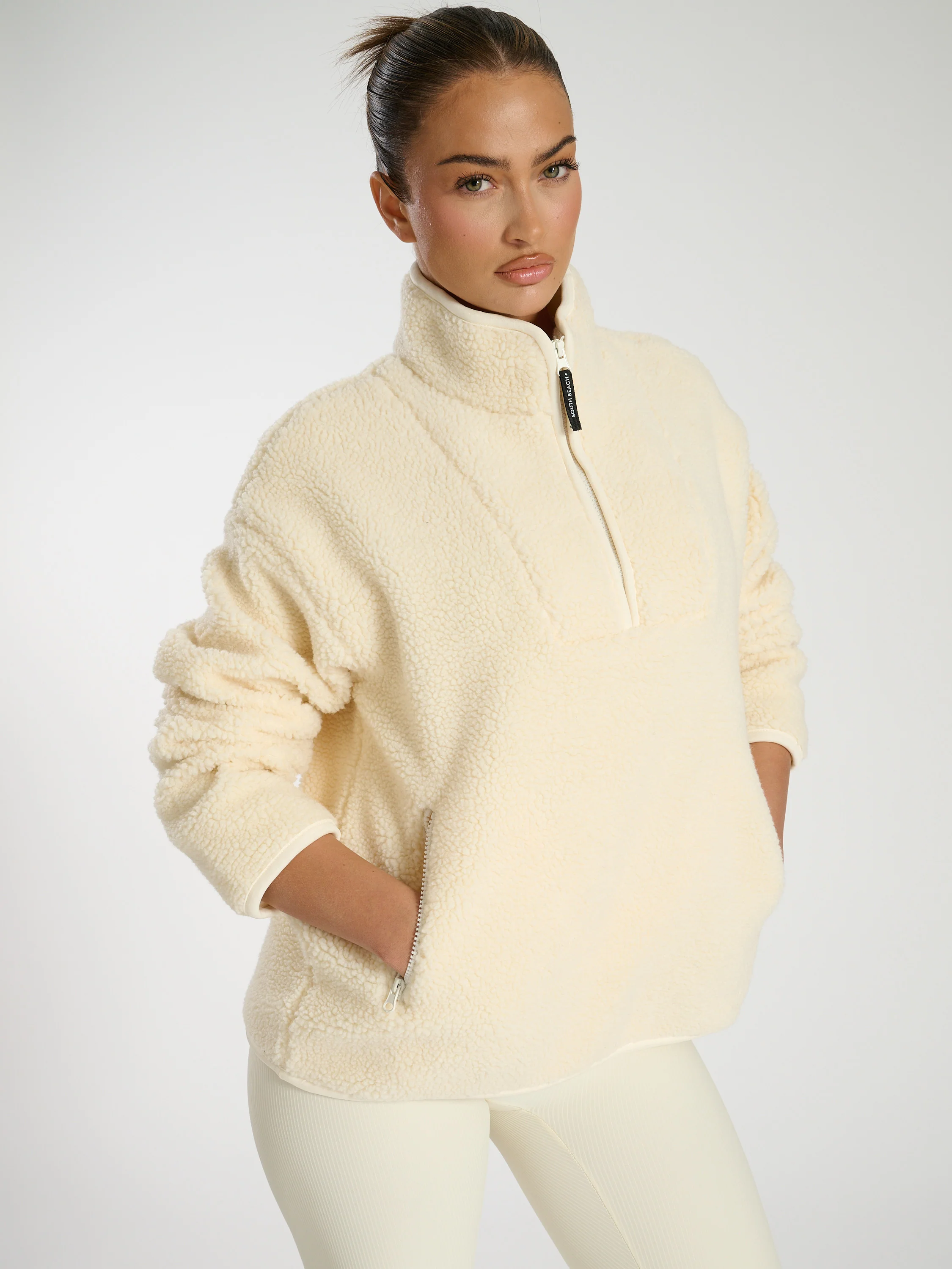 Teddy 1/4 Zip in Cream - Image 3