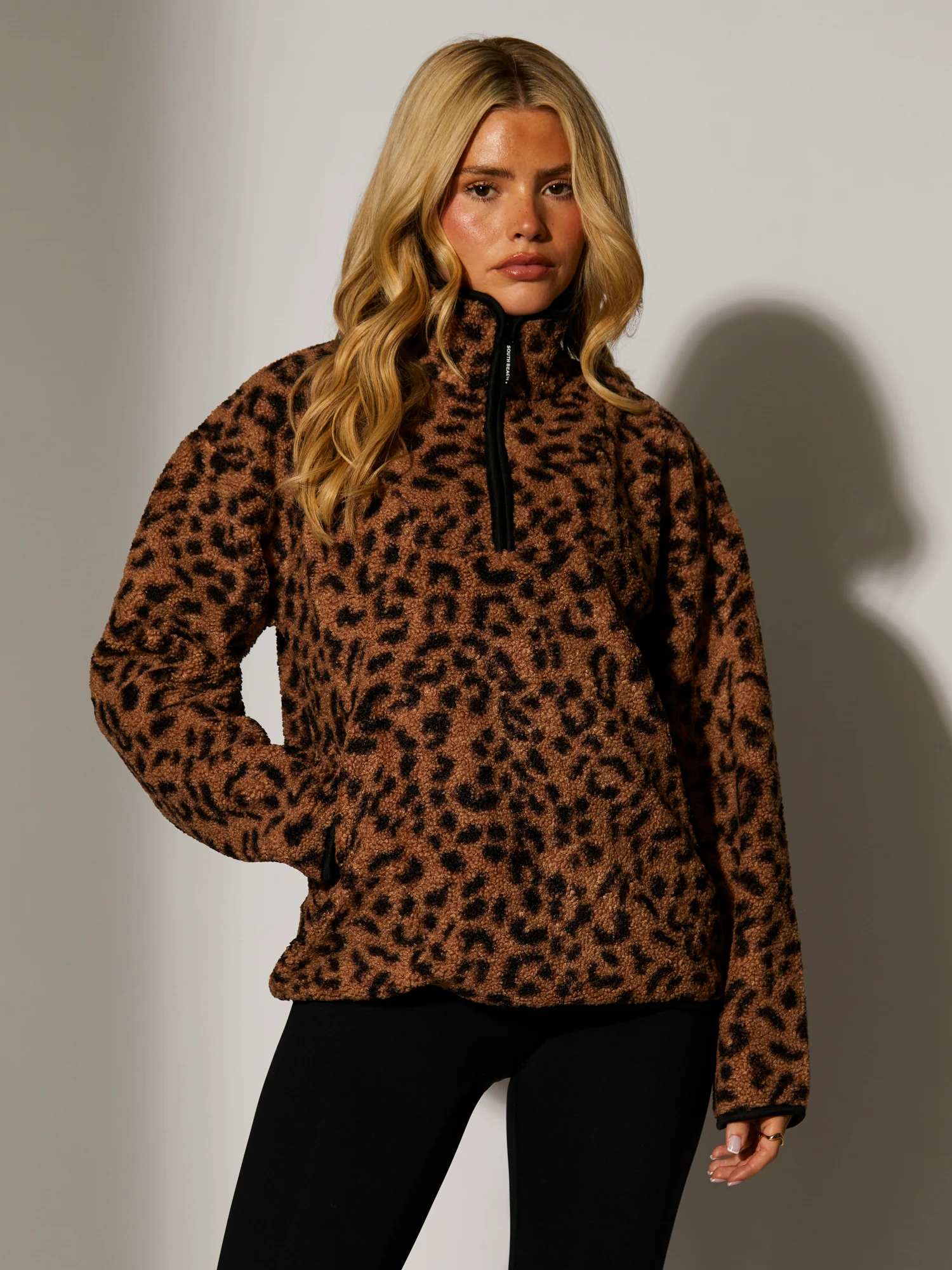 Teddy 1/4 Zip in Brown Leopard - Image 3