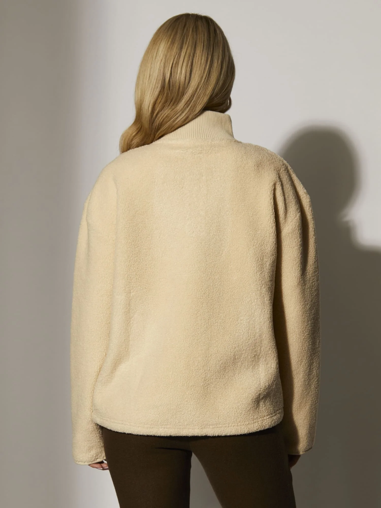 Snug 1/4 Zip Faux Shearling Top in Cream - Image 5