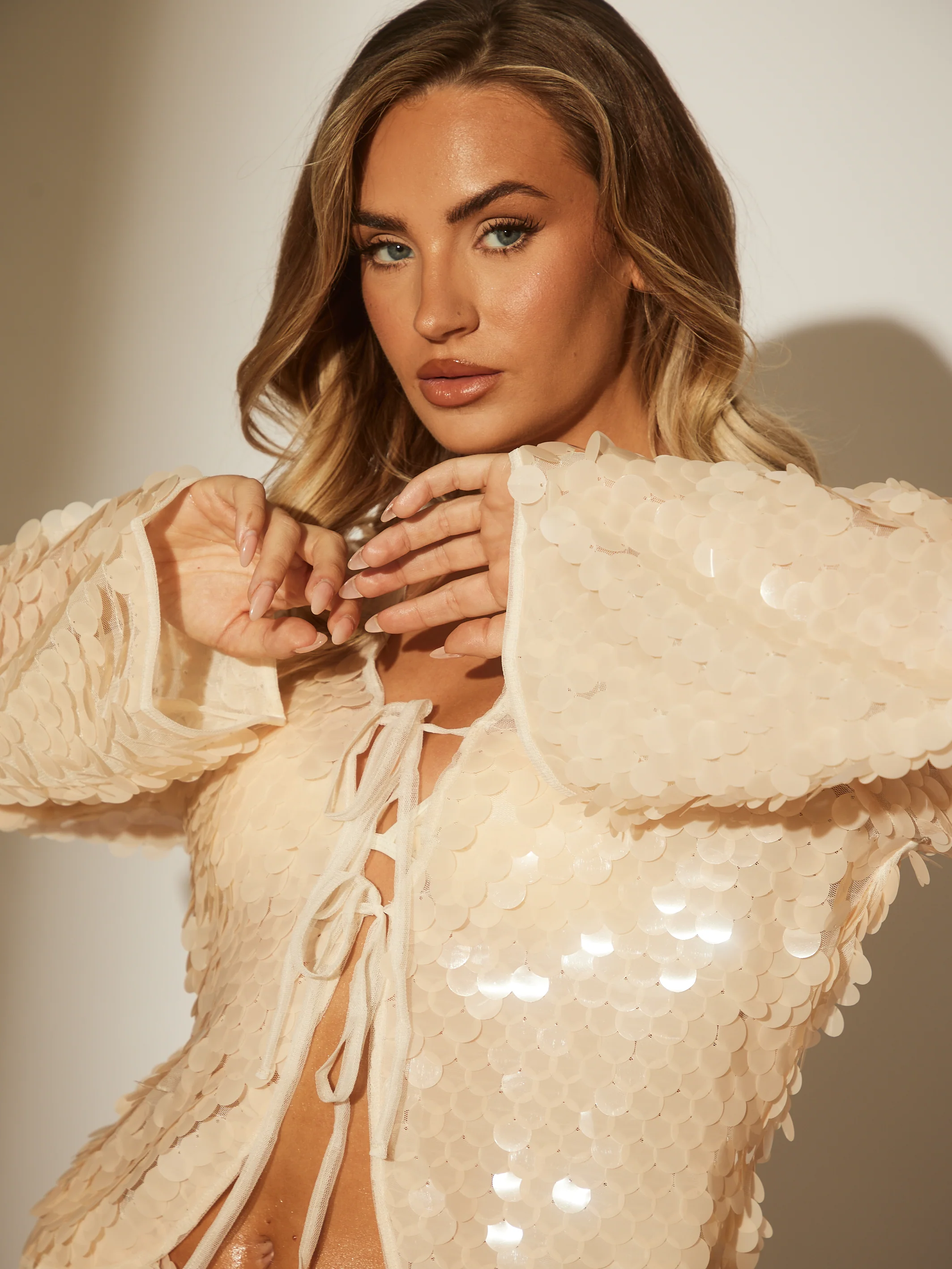 Fiesta Sequin Tie Top in Vanilla - Image 3