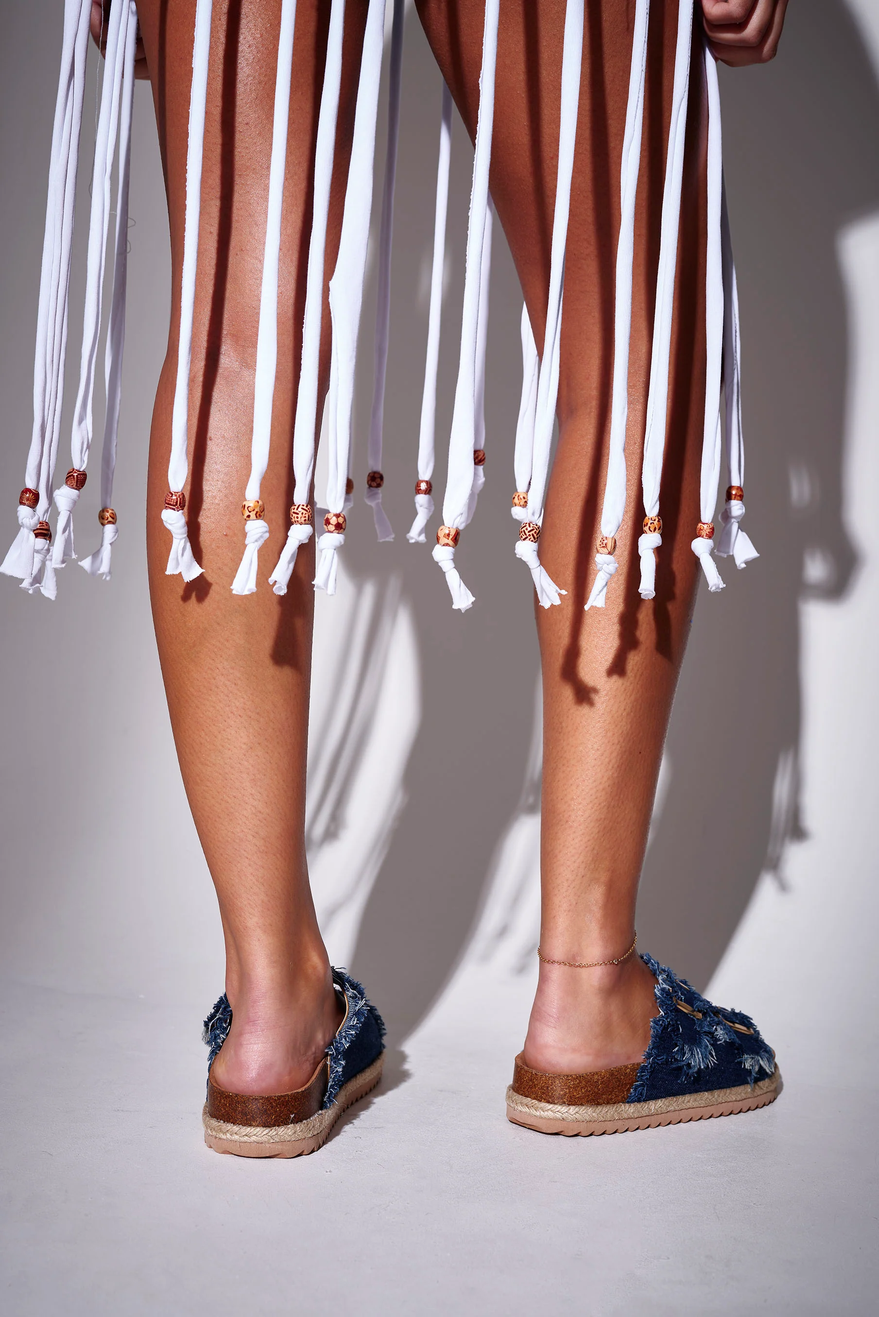 Fringed Denim Double Buckle Espadrilles in Dark Blue - Image 5