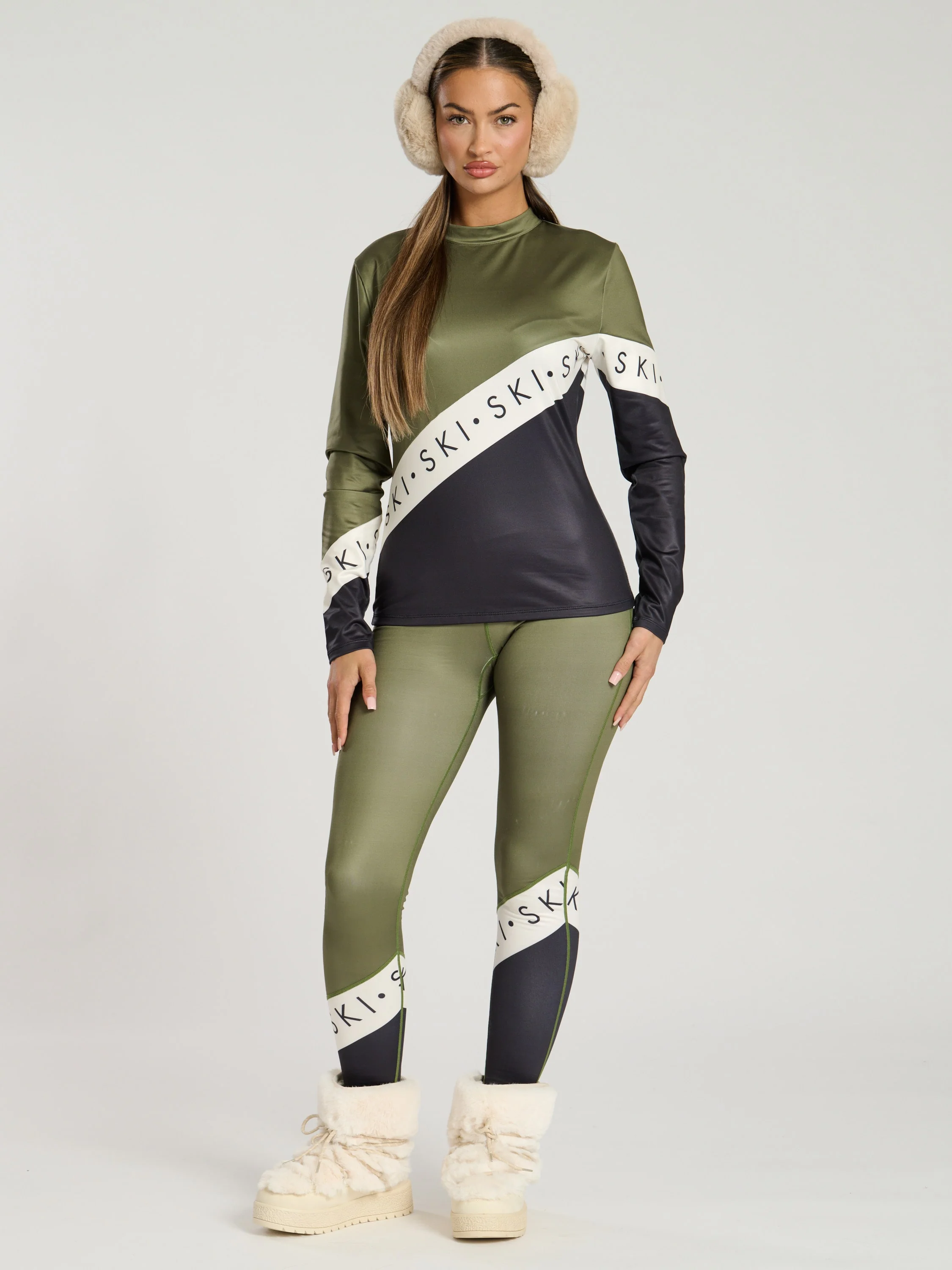 Alpine Ski Slogan Base Top in Olive - Image 3