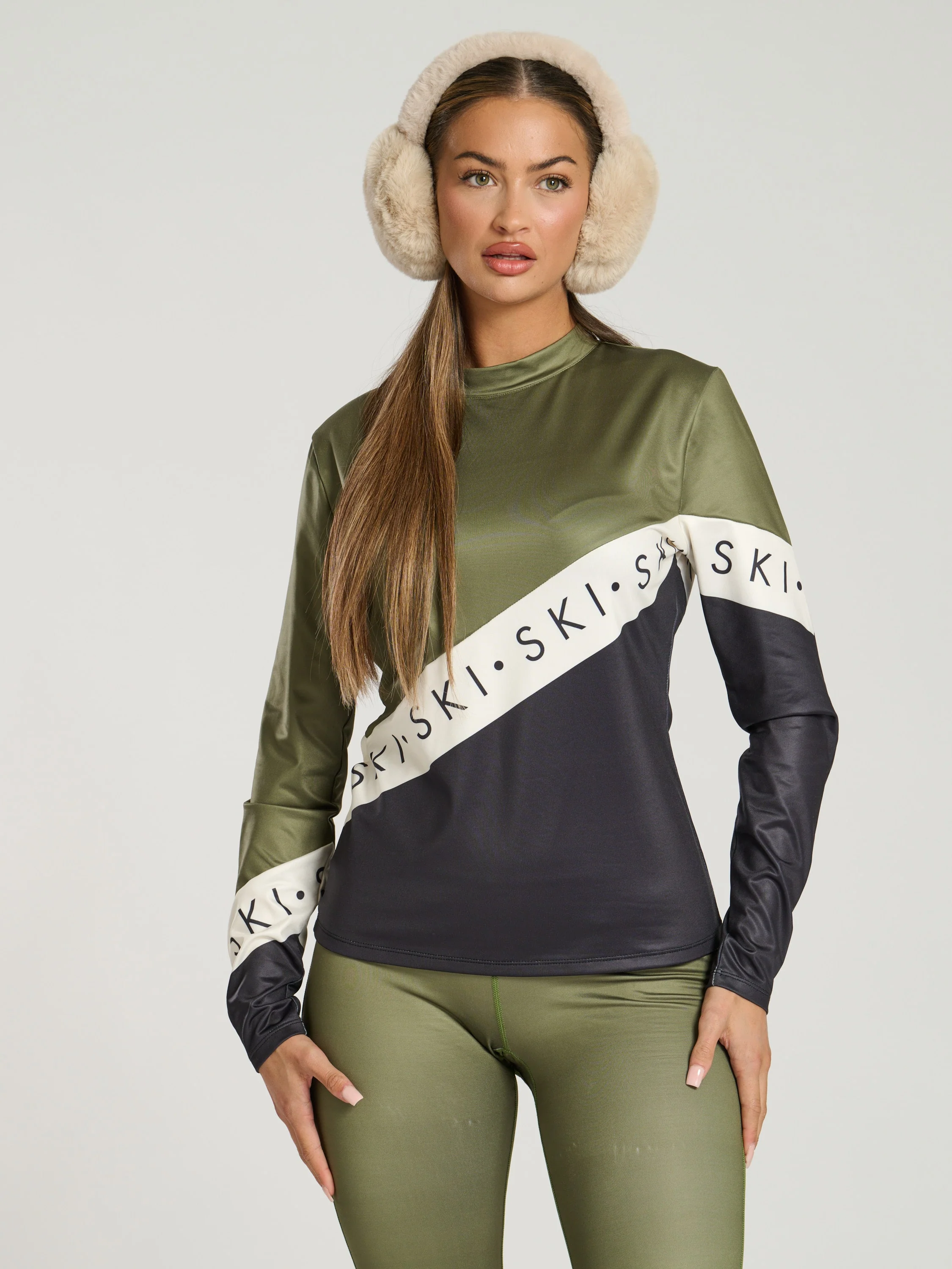 Alpine Ski Slogan Base Top in Olive - Image 4