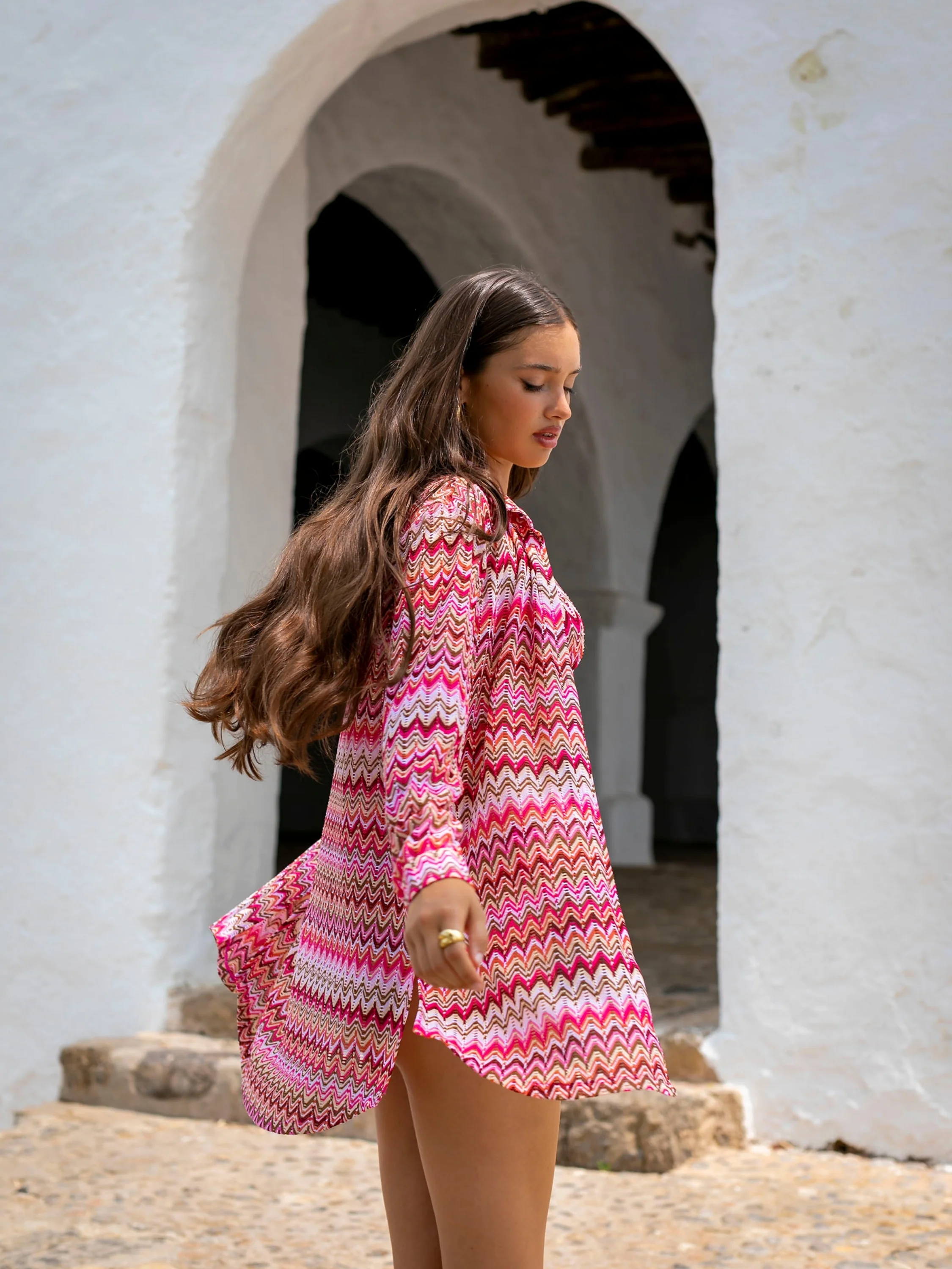 Ocean Breeze Beach Shirt in Pink Crochet - Image 5