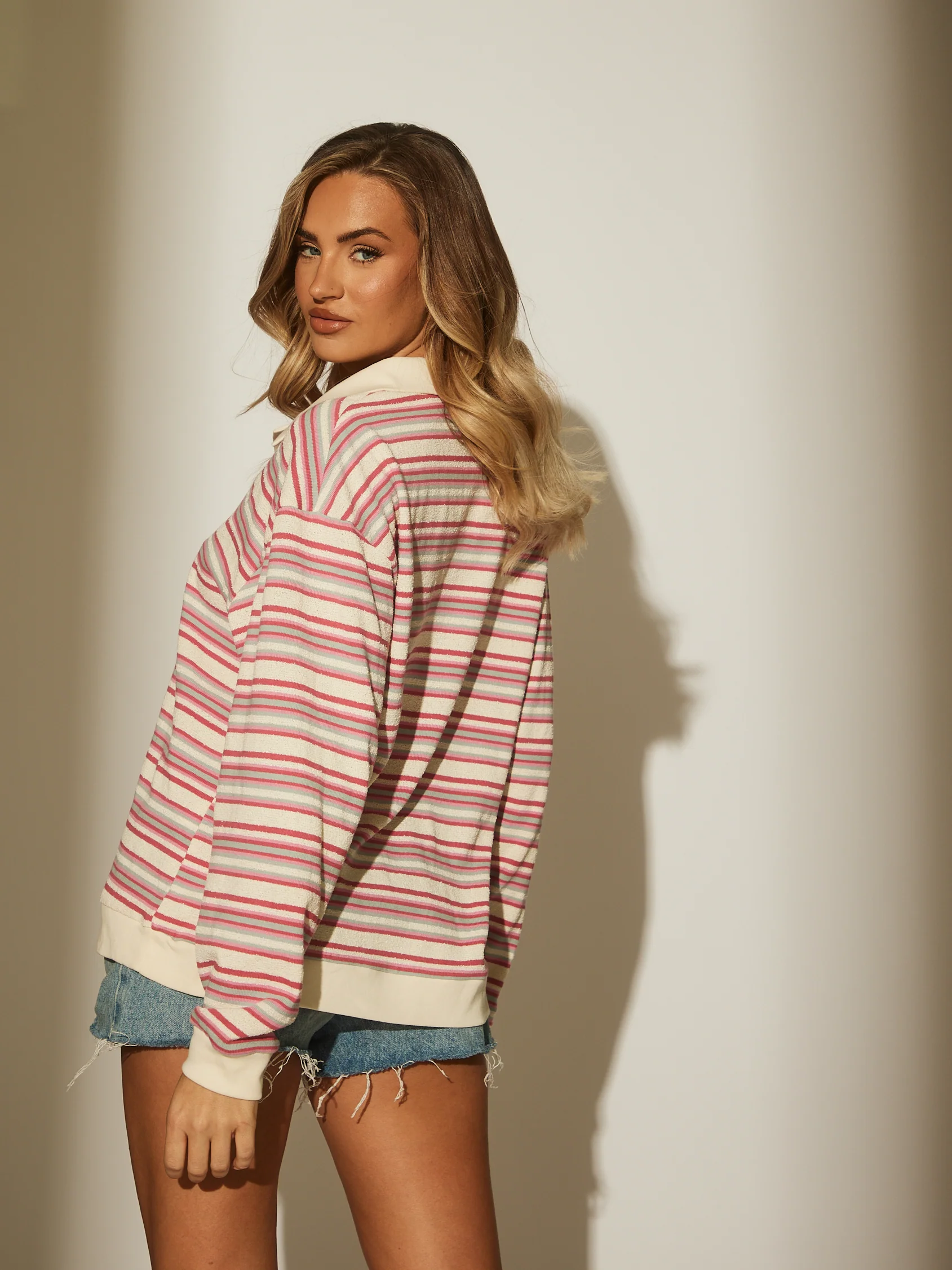 Vice Towelling Rugby Top in Pink - Image 4