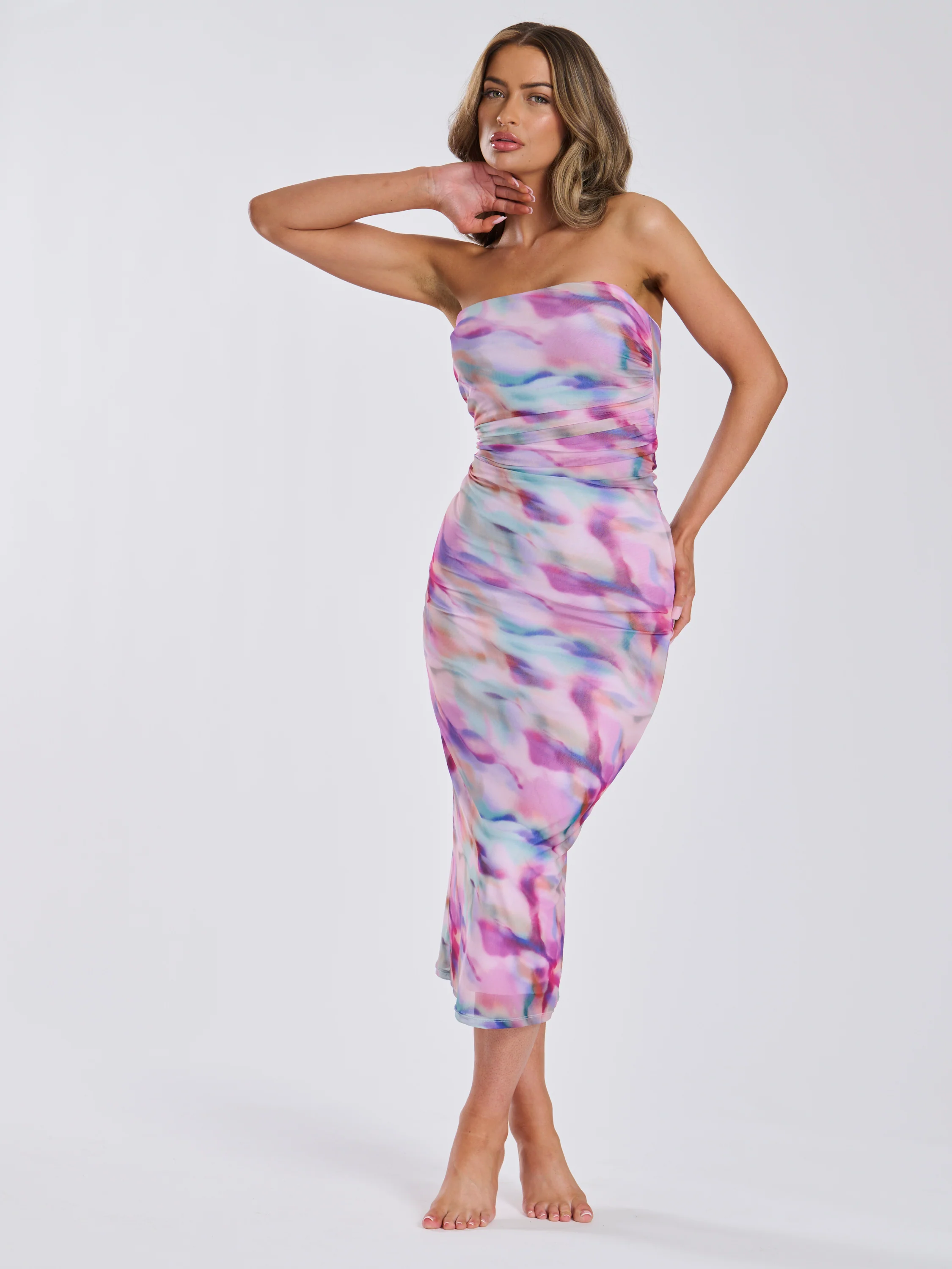 Sunkissed Soirée Mesh Multiway Dress in Lilac Abstract - Image 3