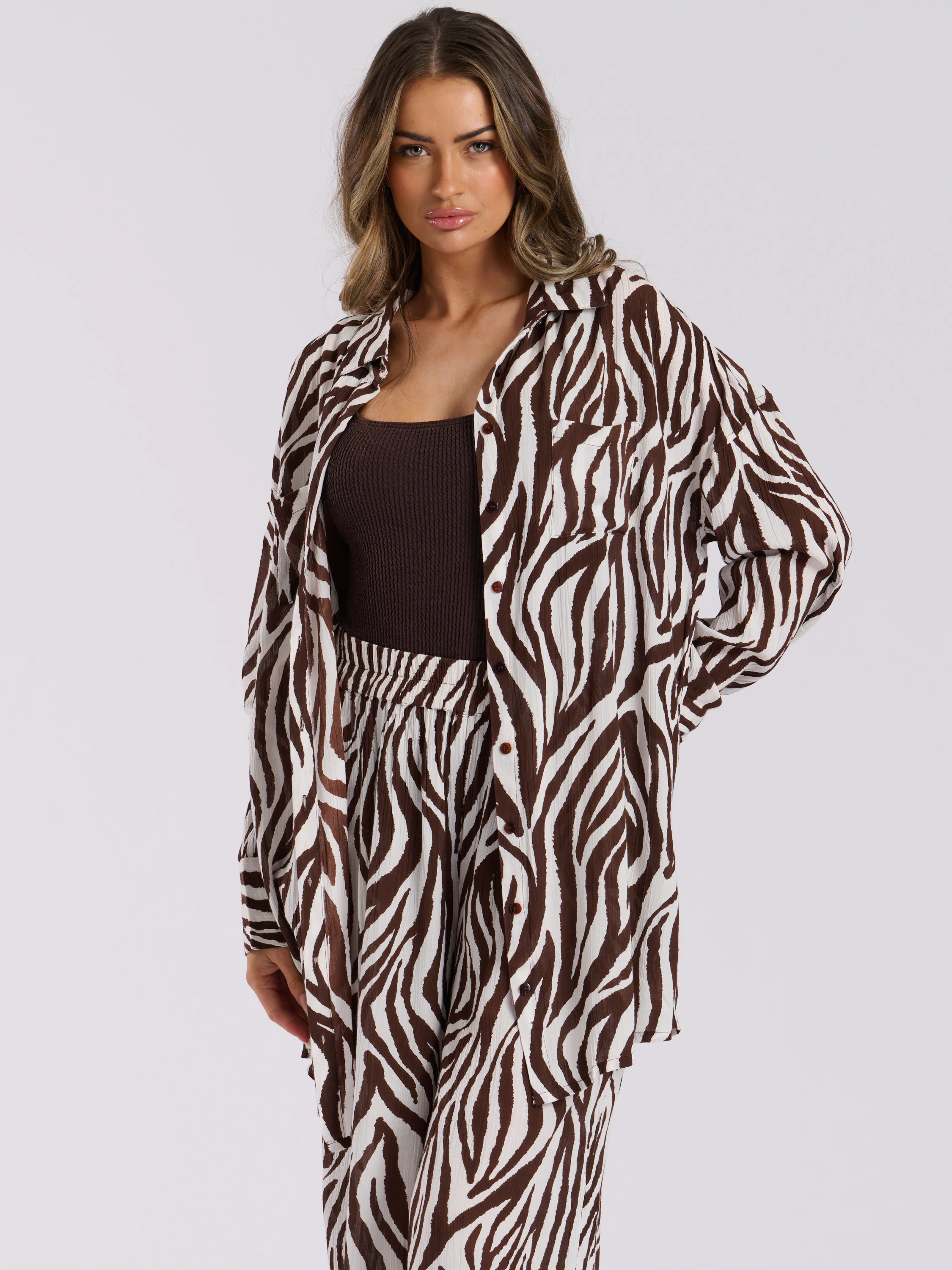 Voyager Over Sized Beach Shirt in Chocolate Zebra - Image 3