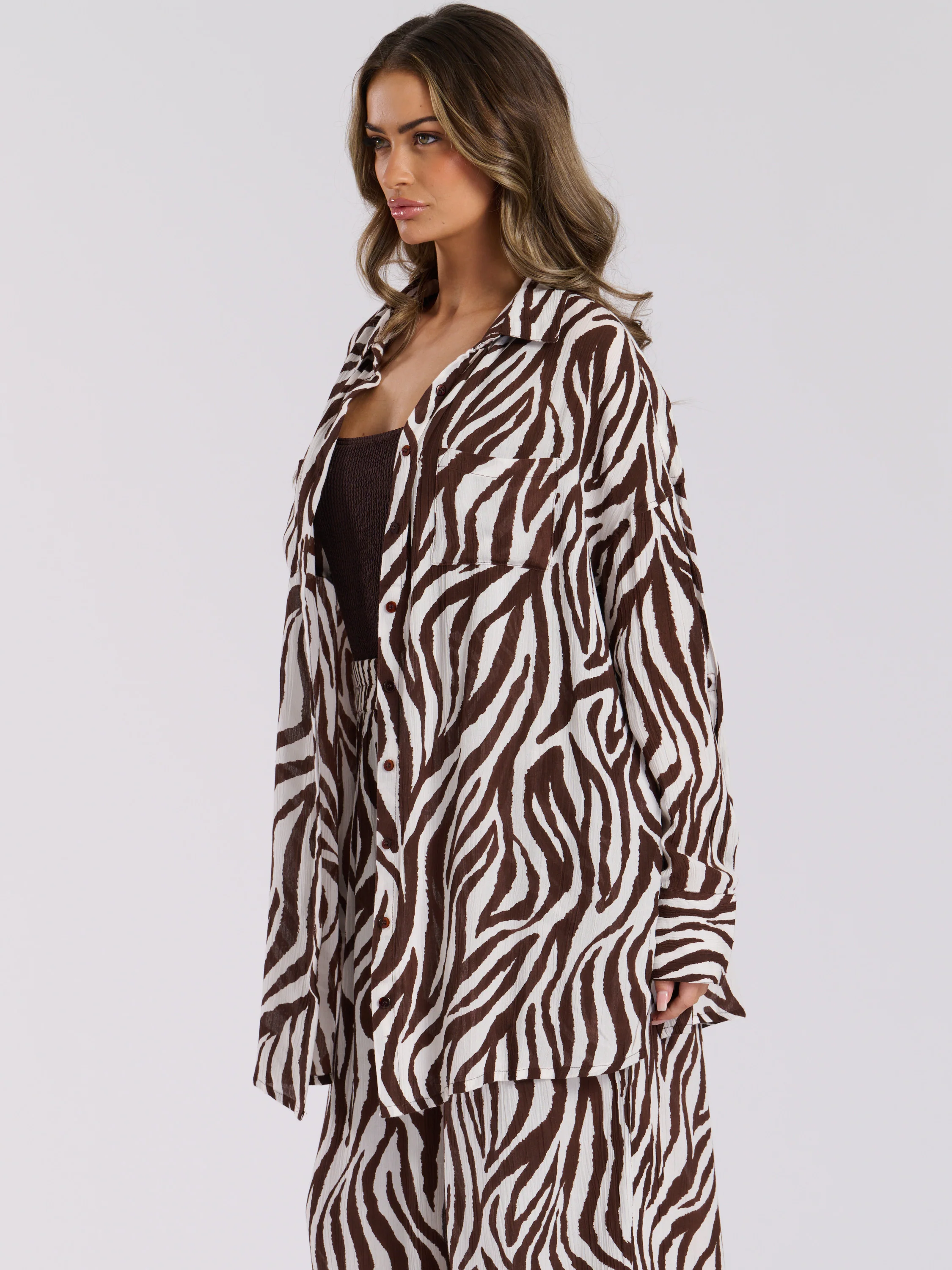 Voyager Over Sized Beach Shirt in Chocolate Zebra - Image 5